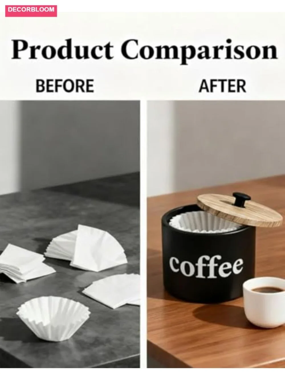 Wooden Coffee Filter Holder with Lid | Countertop Storage Box | Space-Saving